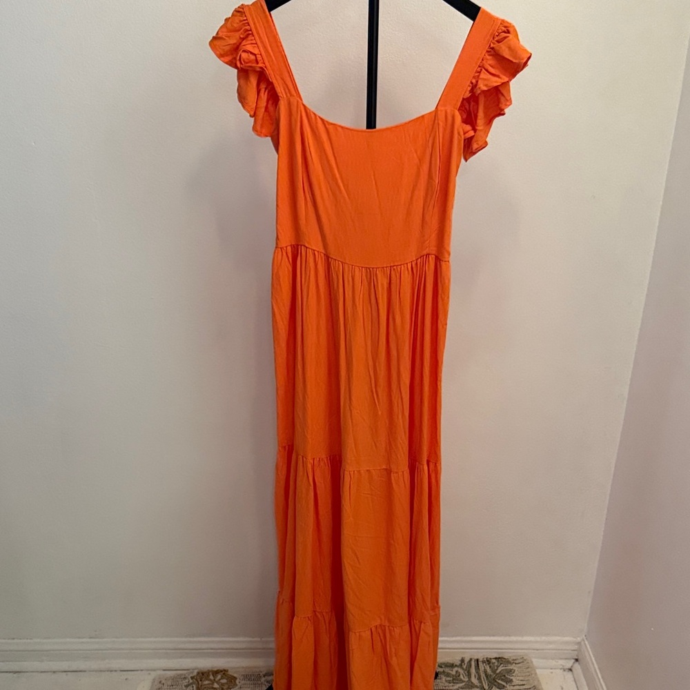 Belacor Orange Ruffle Sleeve Maxi Dress size Medium